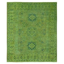 8'x9'6" Green Overdyed Kazak Medallions Design Hand Knotted 100% Wool Rug R20012