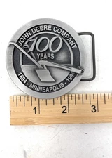John Deere Company Belt Buckle Minneapolis 100 Years Plow Silver Tone