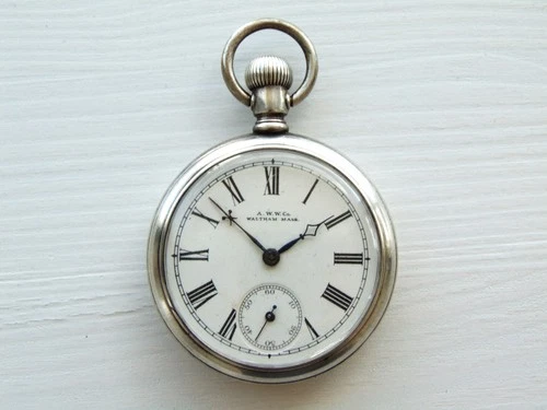 VINTAGE US POCKET WATCH - AW.W Co WALTHAM - 50mm - ( NOT WORKING ) - SILVER 925