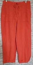 Vintage Liz Claiborne Linen Pants Womens Petite 14 Orange Lagenlook Pockets