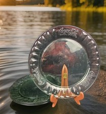 3 Coca-Cola Embossed Green Glass Advertising Dinner Plates 10.25"W