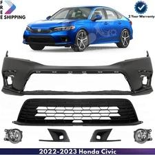 Front Bumper Cover Paintable & Lower Grille Kit For 2022-2023 Honda Civic