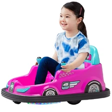 Kid Trax 6V Bumper Car Ride-On Toy, Pink, 360° Spin with LED Lights, Soft Bumper