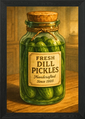Fresh Dill Pickles Glas Stillleben gerahmt Wandbild Poster Leinwanddruck Bild