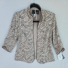 Alex Evenings Petite Small Open Jacket, Shimmery, Beige Black, 3/4 Sleeve