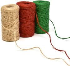 Christmas Baker'S Jute Twine, 3 Rolls of Red, Green and Natural Holiday Decorati