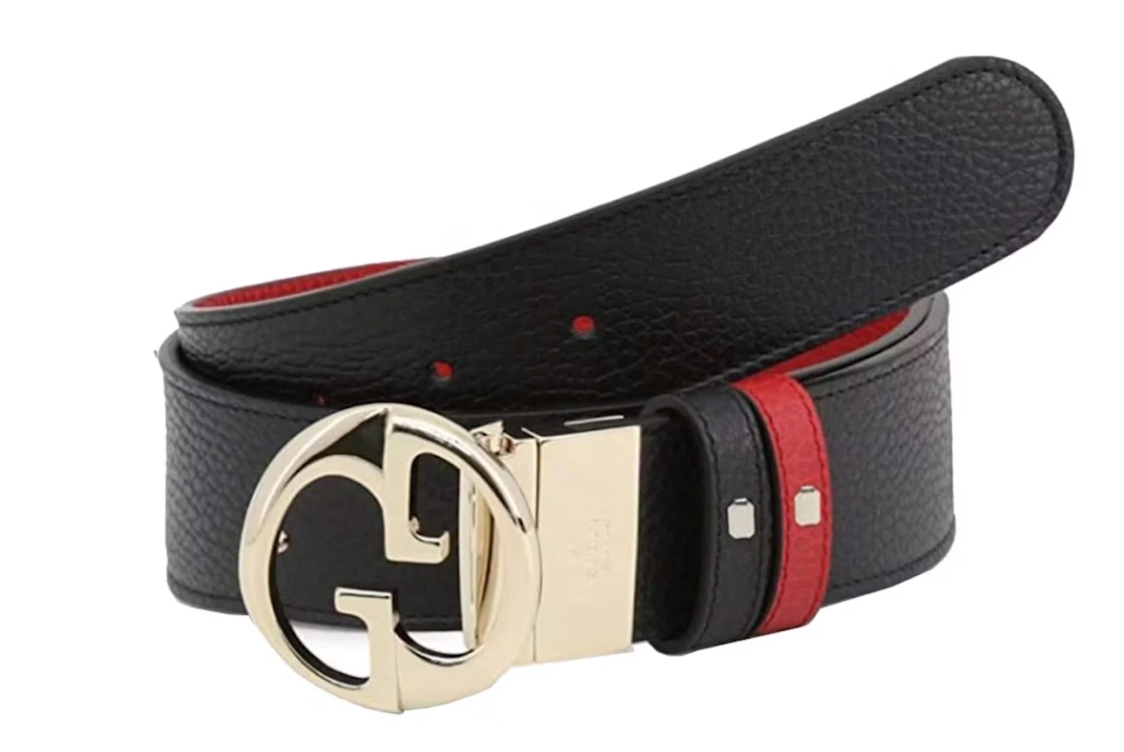 Ceinture réversible imbriquée Gucci GG ceinture noire/rouge avec boucle ton or