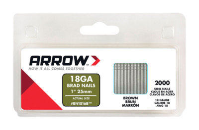 Arrow BN18 18 Ga. X 1 in. L Galvanized Steel Brad Nails 2000 pk 0.95 lb Arrow BN18 18 Ga. X 1 in. L Galvanized Steel Brad Nails 2000 pk 0.95 lb