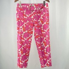 Lilly Pulitzer Palm Beach Fit Floral Print Pants in White Pink Size 2