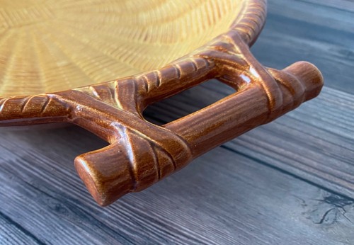 Vintage selten California Pottery Basketweave Stil Keramik Serviertablett Platte S22  - Bild 3 von 5