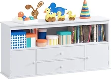 51.9" Toy Storage Cabinet Wooden Organizer Bins Toy Storage Organizer Bookcase