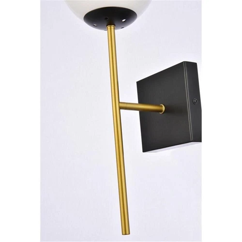 Living District Neri 1-Light Metal Wall Sconce w/ White Shade in Black and Brass - Picture 5 of 6