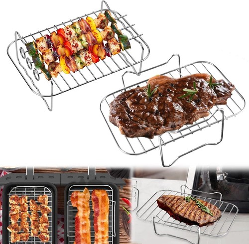 6PCS Air Fryer Rack Stainless Steel Double Basket Grill Kitchenware Accessories - Picture 5 of 13