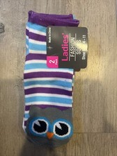 Ladies Fashion Socks Owl 2 Pairs, Size 4-11, Multicolor NEW