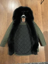 Moose Knuckles Canvas Parka Jacket fur coat olive green black Large L Goose