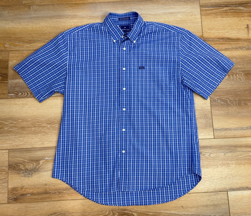 Mens Hathaway XL short sleeve button down shirt blue plaid relaxed fit Free ship - Picture 6 of 8