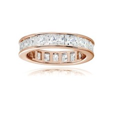 Square 3mm Channel Set Cubic Zirconia Rose Gold Plated Silver Band Ring, Size 5