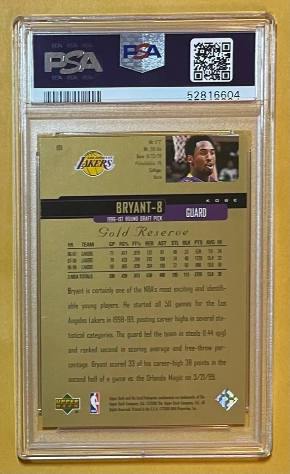 1999 UD KOBE BRYANT GOLD RESERVE #101~LAKERS~HOF~PSA MINT 9~Pop 8, W/ 0 HIGHER!! - Image 3 of 4