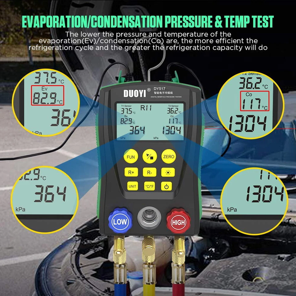 Refrigeration Mainfold Pressure Gauge Digital HVAC Vacuum Leak Temp. Tester Tool - Image 4 of 4