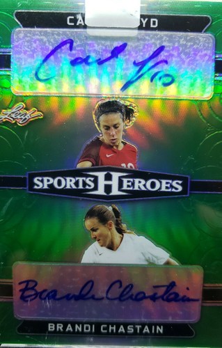 2018 Leaf Metal Sports Heroes Dual Auto VERDE #'d/3 Carli Lloyd Brandi Chastain - Foto 2 di 3