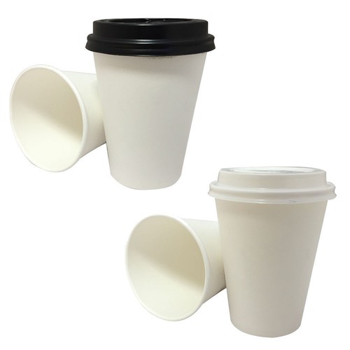 White Coffee Tea Single Walled Cups And Sip Lids Disposable Paper 8oz Catering - Picture 6 of 25
