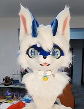 Furuit Long-haired Cat and Fox Mascot Head Party Halloween Fur Role Play 89#