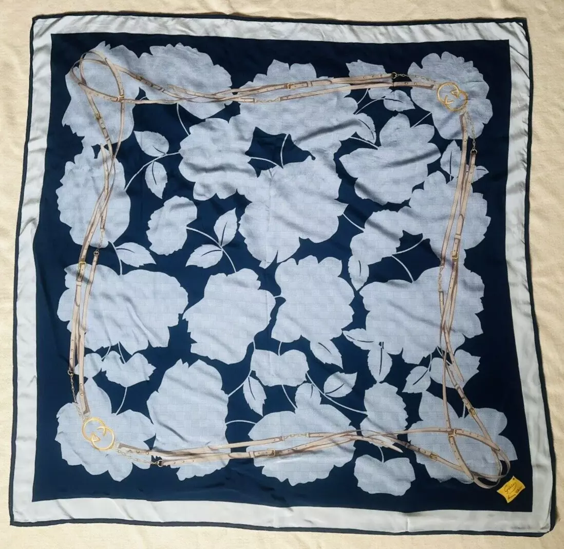Grande écharpe Gucci soie foral bleu équestre
