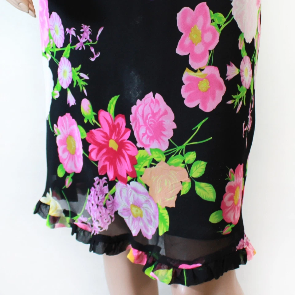 Vestido babydoll de hadas forrado de seda estampado floral Tessuto Y2K sin mangas XS Foto 4 de 4