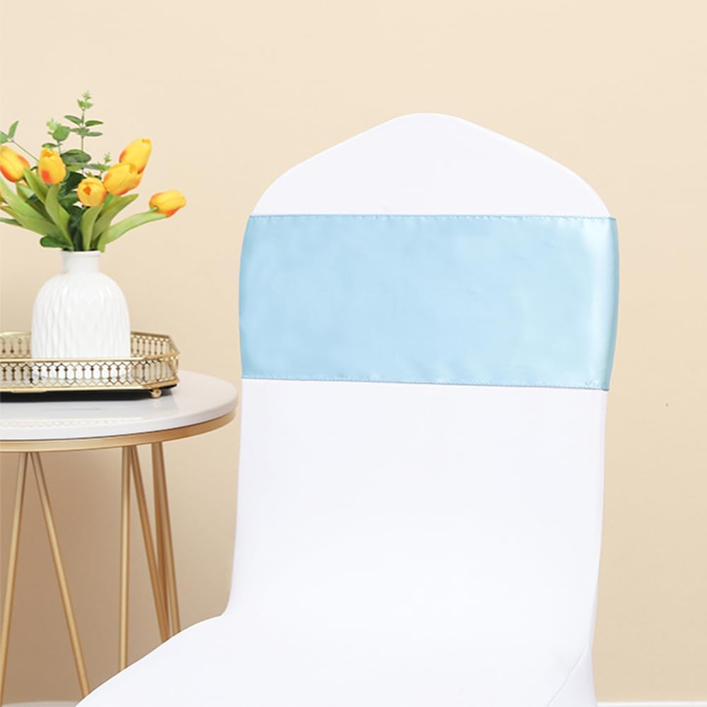 50 Pack Satin Baby Blue Chair Sashes for Wedding Party Birthday Baby