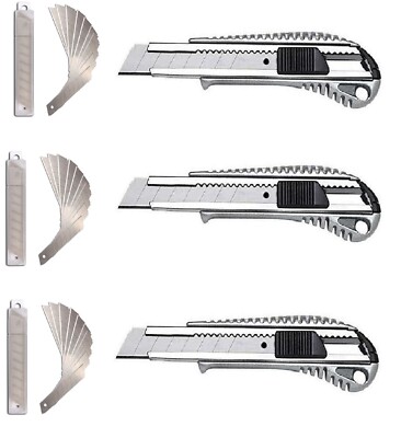   3 Stück Cuttermesser Profi Alu Karton Paketmesser 18mm und 30 Ersatzklingen
