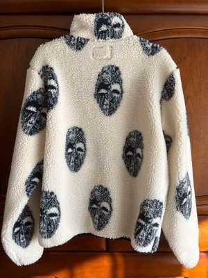 Stussy Mask Jacquard Sherpa Skull Boa Fleece Jacket White Size L 