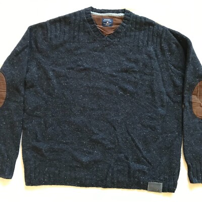 PECKOTT  V-NECK MEN'S PULLOVER SWEATER MEL TWEED WOOL COMBO NAVY BLU  XXL 2XL EU