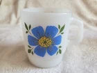 Vtg Fire King Anchor Hocking Coffee Mug Blue Orange Flower Stacking 3 1/2" Tall