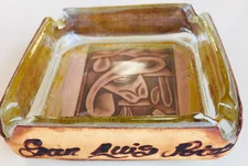 San Luis Potosi Mexico Ashtray Table Top Hand Leather Wrapped Glass Western Juan