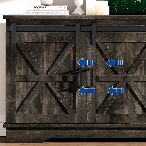 Farmhouse TV Stand for 65 Inch TV Console Table Cabinet with Sliding Barn Door - Picture 5 of 12
