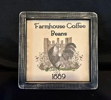 Primitive Country Print *FARMHOUSE COFFEE BEANS 1889* handmade frame 9" x 9"