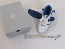 BOYS NIKE AIR FORCE 1 LV8 SNEAKERS, WHITE/WHITE/BLACK-ROYAL BLUE, SIZE 7Y