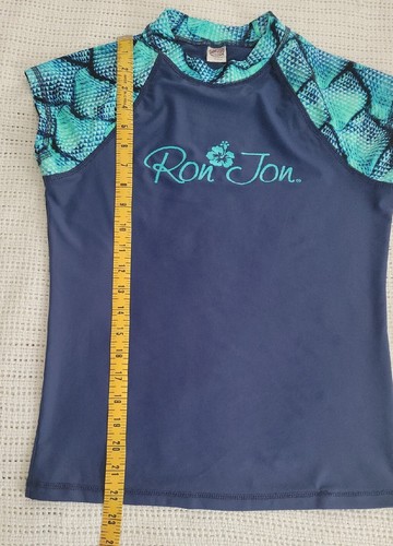 Ron Jon Girl's Swim/Surf Rash Guard-Size L-Blue-Turquoise Floral/Texture Design - Picture 6 of 6