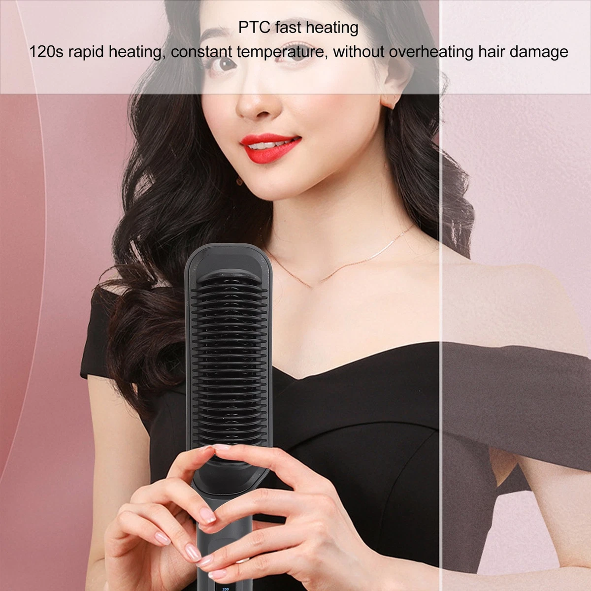 Dark Grey Hair Straightener Brush Fast Heat Less Damage Frizz