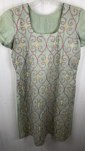 Markenlos Damen Kurzarm Kaftan Tunika bestickt Oberteil grün Größe M - Bild 2 von 9