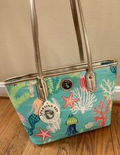 Spartina 449 Golden Mermaid Shoulder Tote Bag Jellyfish Starfish Ocean Sea Rare