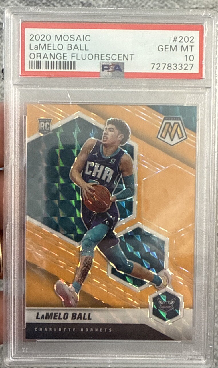 2020-21 Panini Mosaic LaMelo Ball #202 Orange Fluorescent RC /25 PSA 10 GEM MT
