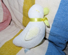 Rare Vintage Educational Soft Terry Cloth Rattle Plush Lovey yellow ribbon duck