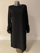 NWT LAUREN Ralph Lauren Black Pencil Midi Dress Long Ruffle Sleeve Size 6 $145