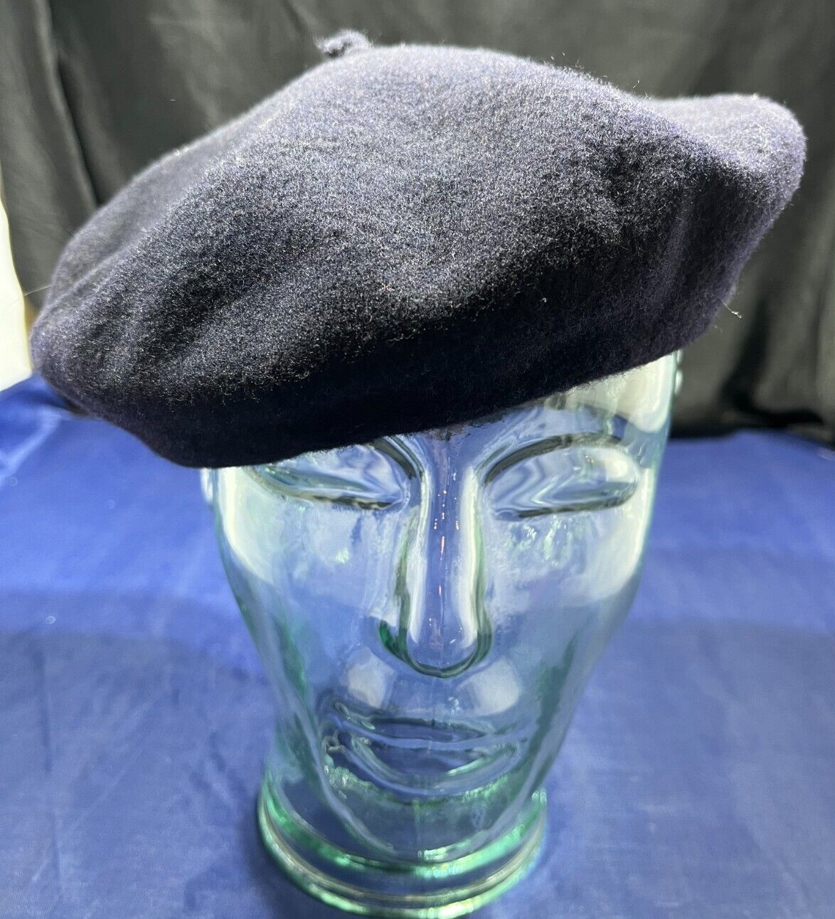 Béret Vintage Granada – Pure Laine, Imperméable, Fabriqué En France, Taille 55, Bleu Noir