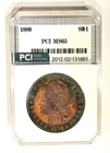 1880-P Better Date MS 65 Morgan Dollar Bold Target Rainbow Toned PCI