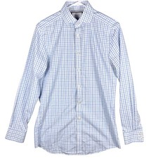 Charles Tyrwhitt Dress Shirt Mens 15/33 Blue White Extra Slim Fit Non-Iron Check