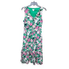 J.Crew Green Floral Ruffle V-Neck Tiered Cotton Midi Dress 6 Cottagecore Preppy