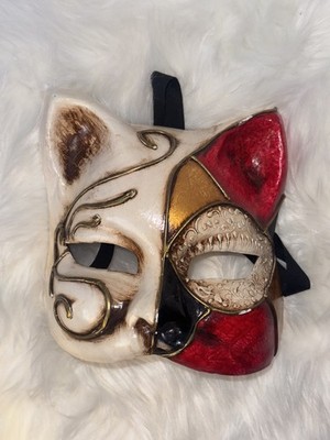 Authentic VENETIAN Carnival Masks by CA' MACANA Cat mask Red Black Gold Beige