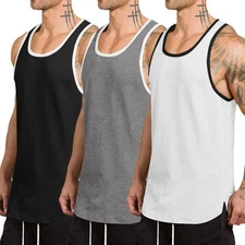 White Tank Mens Workout Tank Top Beach Sleeveless Shirts Loose Fit Tanks for ...